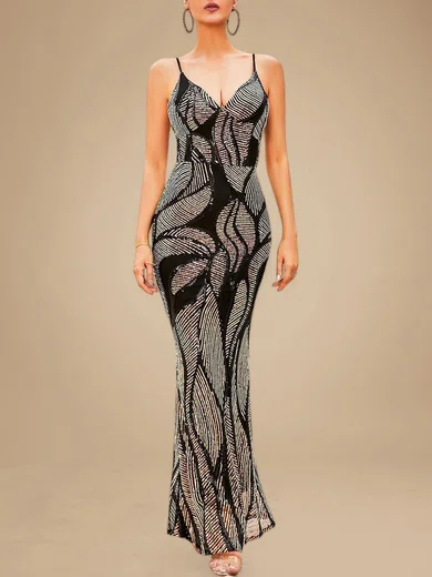 Sparkly Sheath/Column Sequin V-neck Formal Dresses PT020118879