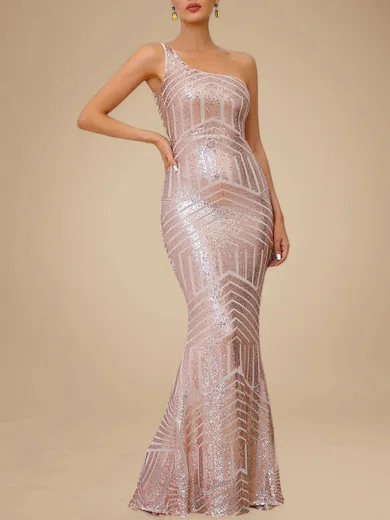 Sparkly Trumpet/Mermaid Sequin One Shoulder Formal Dresses PT020118883