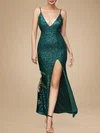 Sheath/Column V-neck Sequined Ankle-length Ruched Prom Dresses PT020118884