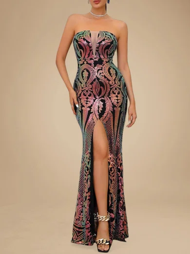 Sparkly Sheath/Column Sequin Straight Split Formal Dresses PT020118887