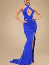 Trumpet/Mermaid Halter Jersey Sweep Train Ruched Prom Dresses PT020118890