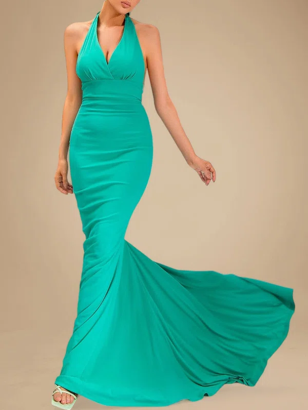 Trumpet/Mermaid Halter Jersey Sweep Train Bow Prom Dresses PT020118891