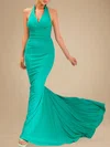 Trumpet/Mermaid Halter Jersey Sweep Train Bow Prom Dresses PT020118891