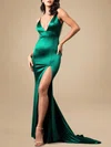 Trumpet/Mermaid V-neck Silk-like Satin Sweep Train Ruched Prom Dresses PT020119057