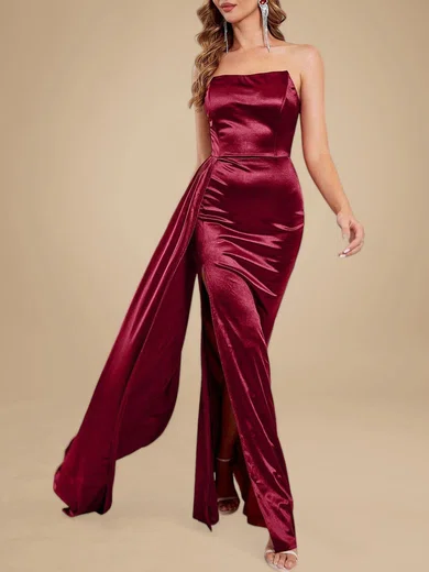 Elegant Sheath/Column Satin Straight Split Formal Dresses PT020119072