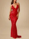 Sparkly Red Sequin Trumpet/Mermaid V-neck Formal Dresses PT020119090