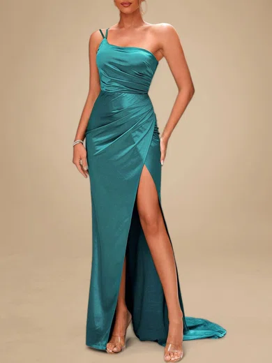 Elegant Sheath/Column Satin One Shoulder Ruched Formal Dresses PT020119128