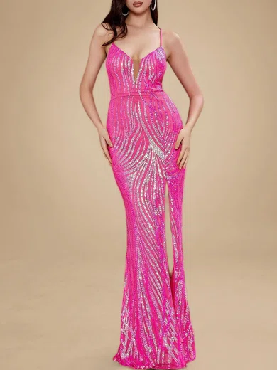 Sparkly Sheath/Column Sequin V-neck Lace-Up Formal Dresses PT020119131