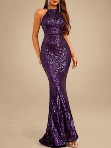 Trumpet/Mermaid High Neck Sequined Sweep Train Prom Dresses PT020119191