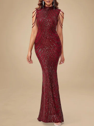 Sparkly Sheath/Column Sequin High Neck Beaded Formal Dresses PT020119196