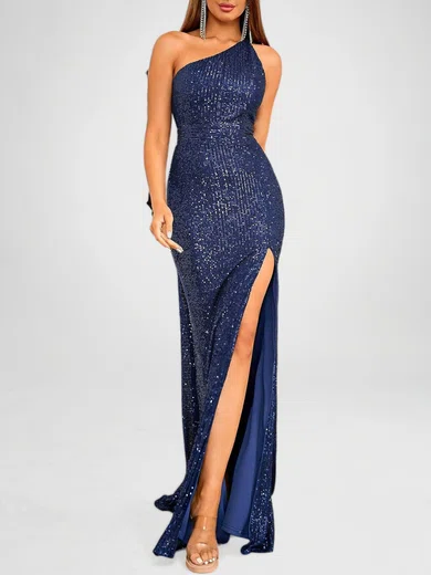 Sparkly Sheath/Column Sequin One Shoulder Split Formal Dresses PT020119206