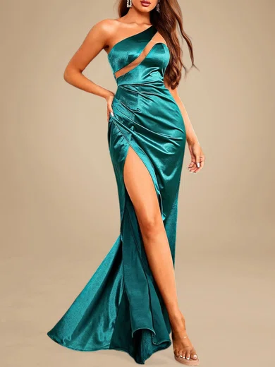 Unique Trumpet/Mermaid Satin One Shoulder Cut Out Maxi Dress PT020119220