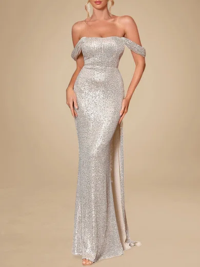 Sparkly Sheath/Column Sequin Off-the-shoulder Formal Dresses PT020119234