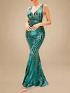 Trumpet/Mermaid V-neck Sequined Floor-length Prom Dresses PT020119246