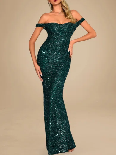 Sparkly Sheath/Column Sequin Off-the-shoulder Formal Dresses PT020119256