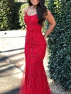 Trumpet/Mermaid Scoop Neck Tulle Sweep Train Prom Dresses With Pearl Detailing #UKM020121241