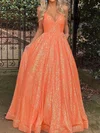 Ball Gown/Princess V-neck Sequined Floor-length Prom Dresses With Pockets #UKM020121252