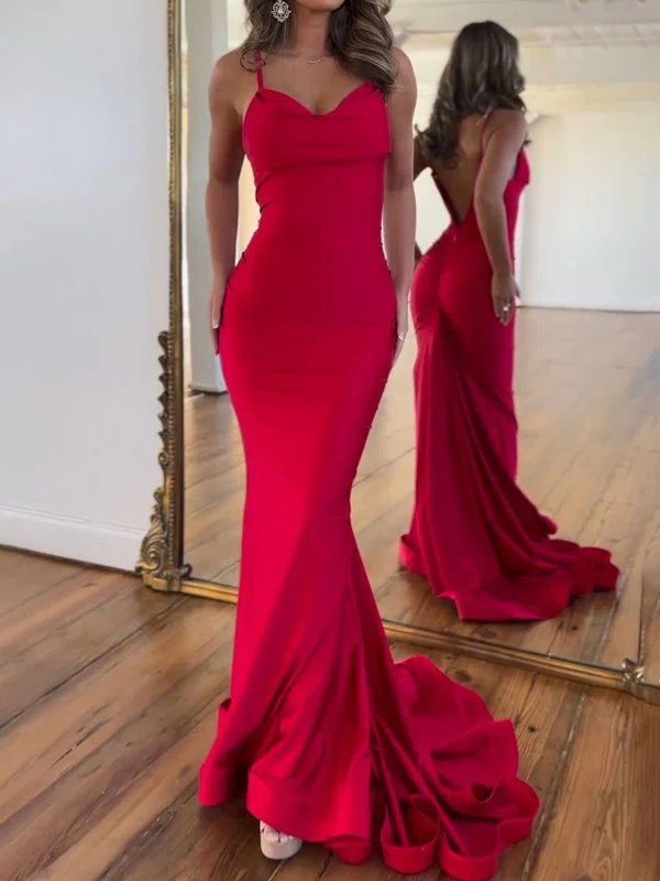 Trumpet/Mermaid Cowl Neck Stretch Crepe Sweep Train Prom Dresses With Ruched #UKM020121281