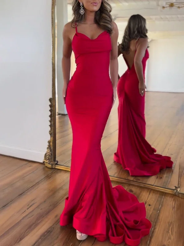 Trumpet/Mermaid Cowl Neck Stretch Crepe Sweep Train Prom Dresses With Ruched #UKM020121281