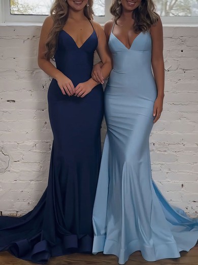 Trumpet/Mermaid V-neck Jersey Sweep Train Prom Dresses With Ruched #UKM020121306