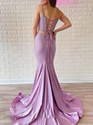 Mermaid V-neck Jersey Two Piece Prom Dresses With Beading #UKM020120952