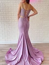 Trumpet/Mermaid V-neck Jersey Sweep Train Prom Dresses With Crystal Detailing #UKM020120952