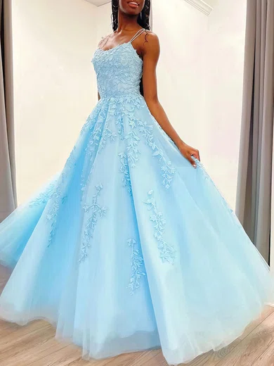 Ball Gown Scoop Neck Tulle Prom Dresses With Appliques #UKM020120960