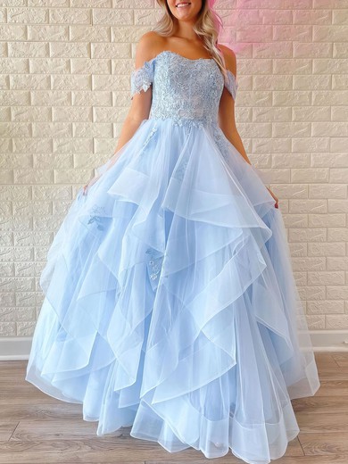 Ball Gown/Princess Off-the-shoulder Tulle Floor-length Prom Dresses With Appliques Lace #UKM020120962