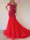 Mermaid Off-the-shoulder Tulle Beaded Prom Dresses #UKM020120971