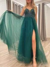 Ball Gown/Princess V-neck Tulle Floor-length Prom Dresses With Beading #UKM020120987
