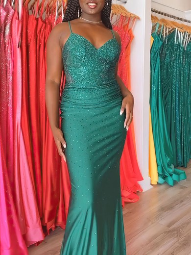 Sheath/Column V-neck Jersey Floor-length Prom Dresses With Ruched #UKM020120990