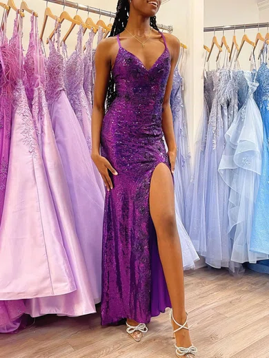 Sheath/Column V-neck Sparkly Sequin Prom Dresses #UKM020121002