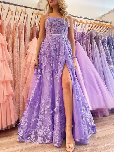 Ball Gown/Princess Square Neckline Organza Glitter Sweep Train Prom Dresses With Appliques Lace #UKM020121004