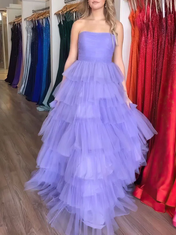 Ball Gown/Princess Straight Tulle Floor-length Prom Dresses With Tiered #UKM020121005