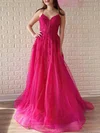 Ball Gown/Princess V-neck Glitter Sweep Train Prom Dresses With Appliques Lace #UKM020121022