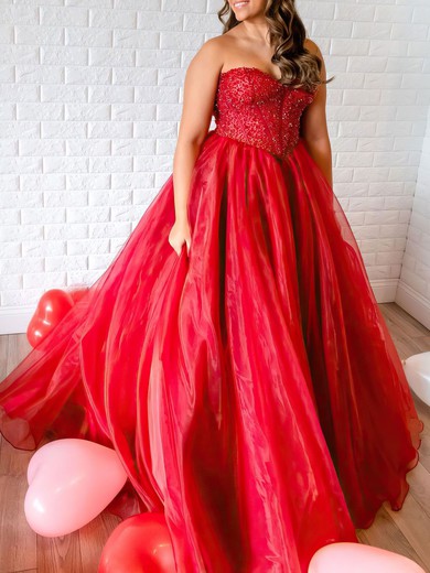 Ball Gown/Princess Sweetheart Organza Sweep Train Prom Dresses With Beading #UKM020121023