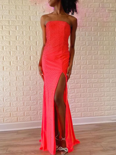 Mermaid Strapless Jersey Beaded Prom Dresses With Ruched #UKM020121032