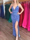 Sheath/Column V-neck Lace Ankle-length Prom Dresses With Split Front #UKM020121034