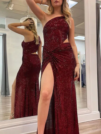Sheath/Column One Shoulder Sequined Ankle-length Prom Dresses With Split Front #UKM020121042