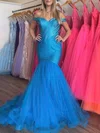 Trumpet/Mermaid Off-the-shoulder Organza Sweep Train Prom Dresses With Crystal Detailing #UKM020121052