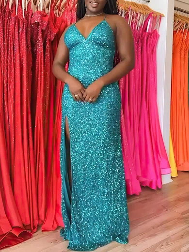 Sheath/Column V-neck Backless Sparkly Sequin Prom Dresses #UKM020121055