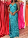 Sheath/Column V-neck Sequined Floor-length Prom Dresses With Split Front #UKM020121055