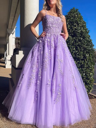 Ball Gown V-neck Tulle Sweep Train Beading Prom Dresses | MillyBridal