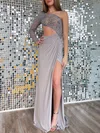 Sheath/Column One Shoulder Jersey Floor-length Prom Dresses With Ruched #UKM020121061