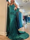 Trumpet/Mermaid V-neck Silk-like Satin Sweep Train Prom Dresses With Ruched #UKM020121062