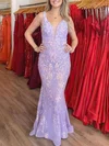 Trumpet/Mermaid V-neck Lace Floor-length Prom Dresses #UKM020121065
