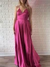 A-line V-neck Silk-like Satin Floor-length Prom Dresses With Split Front #UKM020121080