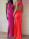 Sheath/Column V-neck Jersey Floor-length Prom Dresses With Ruched #UKM020121088