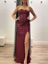 Sheath/Column Sweetheart Sequined Floor-length Prom Dresses With Split Front #UKM020121098