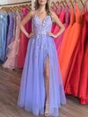 Ball Gown/Princess V-neck Tulle Floor-length Prom Dresses With Appliques Lace #UKM020121109